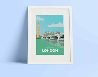 London Travel Print: Big Ben, Westminster Bridge Giclée Art