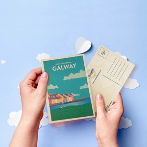 Carte postale en bois - Salutations de Galway, Irlande - Cartes de voeux irlandaises - Cadeaux irlandais