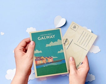 Wooden Postcard - Greetings From Galway, Ireland - Irish Greeting Cards - Irish Gifts