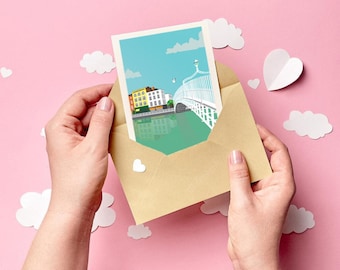 Dublin Ha'penny Bridge Greeting Card: Eco-Friendly Irish Art Card - Dublin Mini Art Print