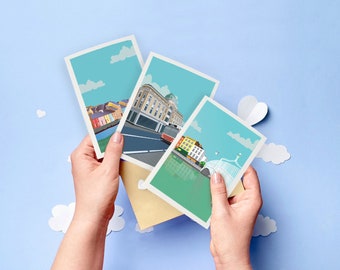 Irish Cities Multipack Greeting Cards: Dublin, Cork, Galway - Eco-Friendly - Irish Mini Art Prints