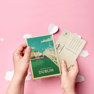 Cartão postal de madeira - Saudações de Dublin, Irlanda - Cartões comemorativos irlandeses - Presentes irlandeses