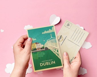 Wooden Postcard - Greetings From Dublin, Ireland - Irish Greeting Cards - Irish Gifts