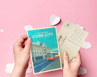 Wooden Postcard - Greetings From Cork City, Ireland - Irish Greeting Cards - Irish Gifts