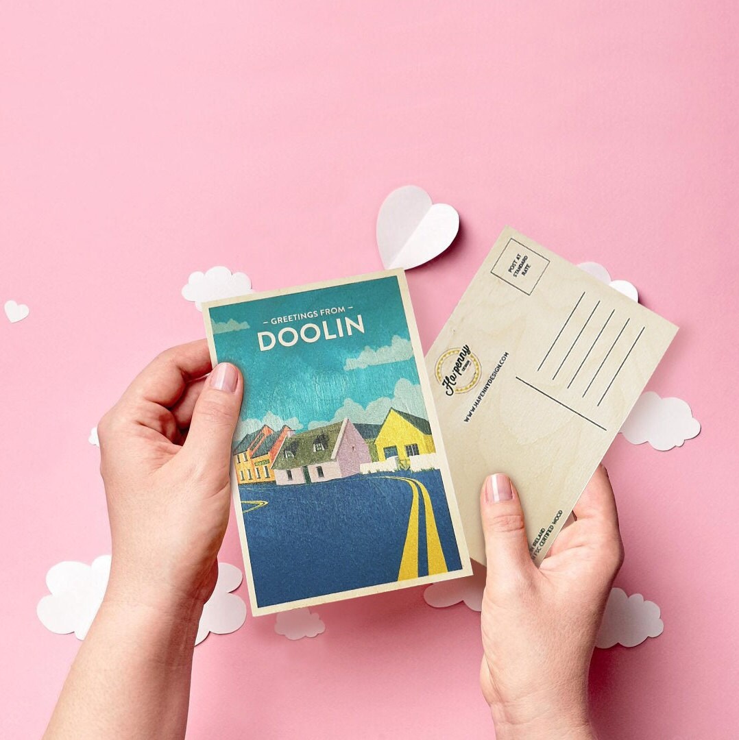 Wooden Postcard - Greetings From Doolin, Co. Clare Ireland - Irish Greeting Cards - Irish Gifts