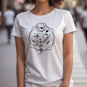 Wild flowers in a hexagon t-shirt, Bella+Canvas unisex Jersey Short Sleeve Tee, Flower shirt, Flower t-shirt, floral shirt, botanical shirt