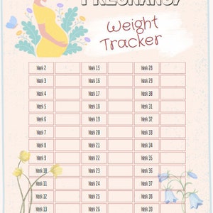 Printable Pregnancy Weight Tracker, Pregnancy Weight Chart, Pregnancy Weight Gain Log, Weekly Weight Tracker For Pregnancy, PDF tracker