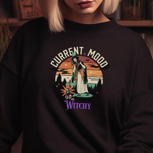 Retro Current Mood Witchy Sweatshirt, Unisex Heavy Blen Crewneck Sweatshirt, Retro Halloween, Halloween Sweatshirt, Witch Sweatshirt
