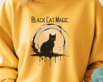 Black Cat Sweatshirt halloween cat shirt black cat halloween gift for her cat lover gift cat lover sweatshirt Cat mom shirt spooky cat shirt
