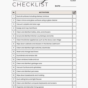 Cleaning Checklist, Deep Cleaning Checklist, daily cleaning checklist, checklist for cleaning, Printable digital cleaning checklist