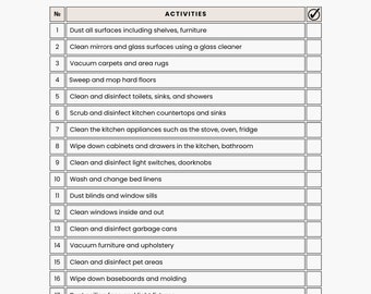 Reinigung Checkliste, Checkliste für die Tiefenreinigung, Checkliste für die tägliche Reinigung, Checkliste für die Reinigung, Printable digitale Reinigungscheckliste