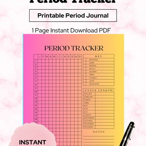 Menstrual planner, Period tracker, Printable period tracker, Printable period journal, Period journal, Cycle tracker,Printable cycle journal