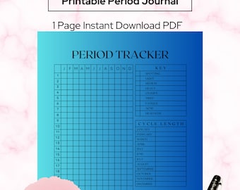 Diario de período imprimible, rastreador menstrual, rastreador de ciclo, rastreador de período imprimible, planificador de período, calendario de período, planificador menstrual