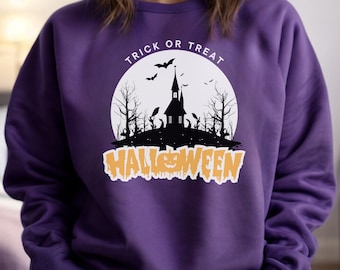 Trick or Treat Halloween sweatshirt, Halloween Crewneck Sweatshirt trick or treat adult sweatshirt spooky season sweatshirt, fall sweatshirt