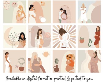 Pregnant Women Prints - Gallery wall, Boho Prints, Female prints, Minimalist Wall Art, Doula Art, Boho Prints, Midwife art, Digital download