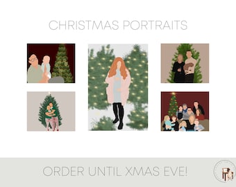 Digital Portrait with Christmas Tree - Stocking Filler, Portrait Print, Faceless Portrait, Custom Drawing, Secret Santa, Gift for him her