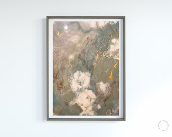 Sage cream eucalyptus abstract art print, Moss garden style,