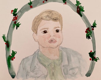 Hand Painted Christmas Card, Watercolour Portrait, Minimalist Portrait, Custom Portrait, Child Portrait, Family Portrait