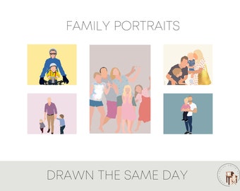 Custom Family Portrait - Portrait from Photo, Family Portrait Fast, Family Picture Gift, Personalised Family Print, Custom Portrait