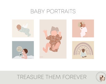 Baby Digital Portrait - Newborn Gift, Baby Portrait From Photo, New Baby Print, Personalised Baby Print, Faceless Portrait, Art from Photo,