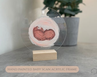 Personalised Baby Scan Photo Block, Hand Painted Sonogram, Pregnancy Announcement, Baby Photo Frame, Baby Shower Gift, Baby Scan Art