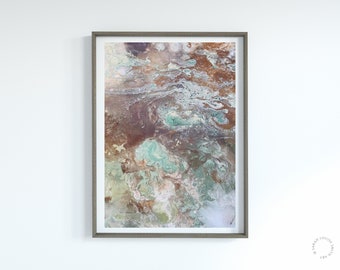 Rust orange green brown cream abstract print with copper leaf marble, autumn, fall, forest print