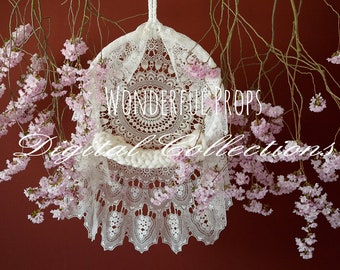 Lace Dream Catcher - Rosy Cherry Flowers - Red Digital Backdrop - Photo Prop for Newborn Photography