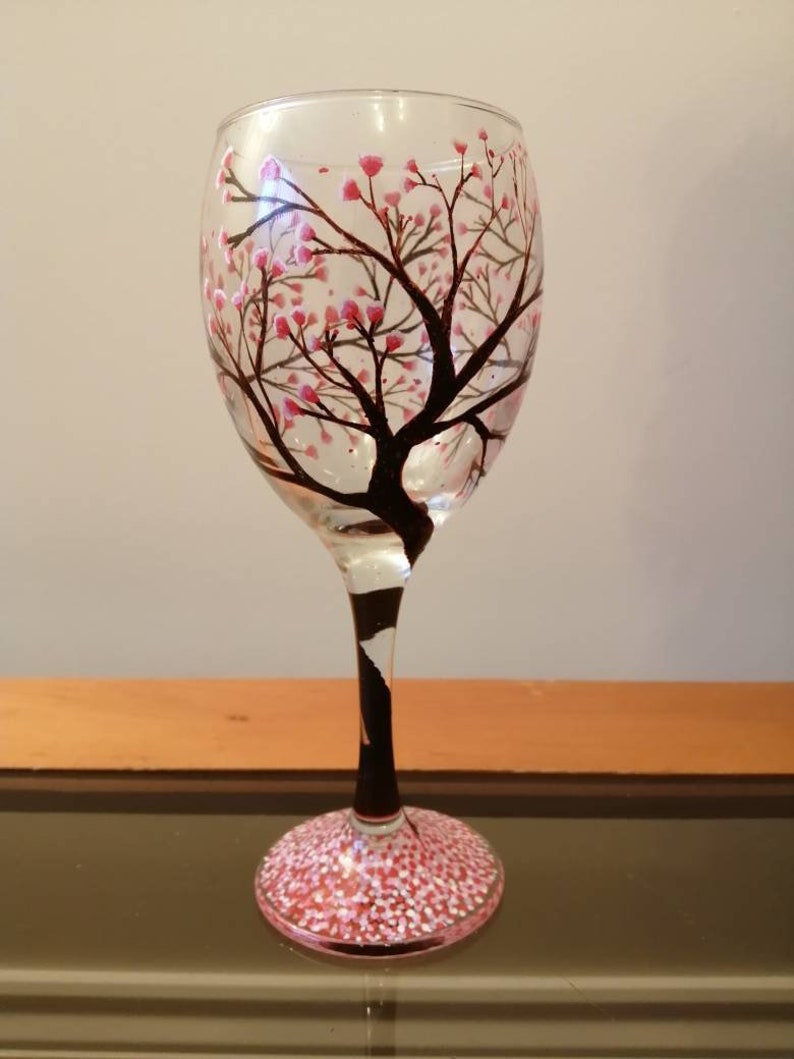 SPRING Wine glass  Personalised hand painted cherry image 0