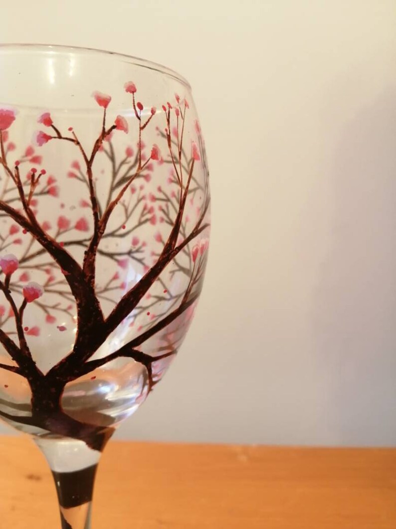 SPRING Wine glass  Personalised hand painted cherry image 1