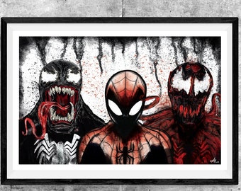 スパイダーマン vs ヴェノム vs カーネージ アートプリント - Etsy 日本
