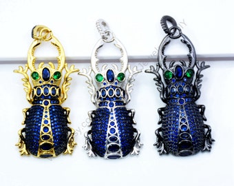Blue Sapphire CP166-J619 Cubic Zirconia Pave PendantCharm Scarab Pendant Necklace Pave Pendant 24x16mm CZ Pave Beetle Charm Pendant