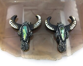 Rhinestone steer longhorn Longhorn with Pink Rhinestones Pendant 3 pieces 25x48mm 12-12-P