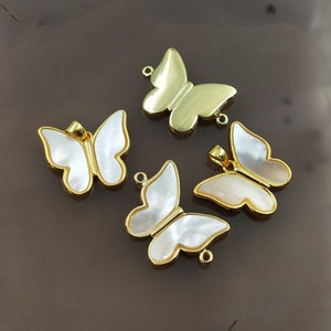 Conector chapado en oro mariposa, colgante de mariposa, hallazgo de concha blanca para pulsera de brazalete de collar que hace T658