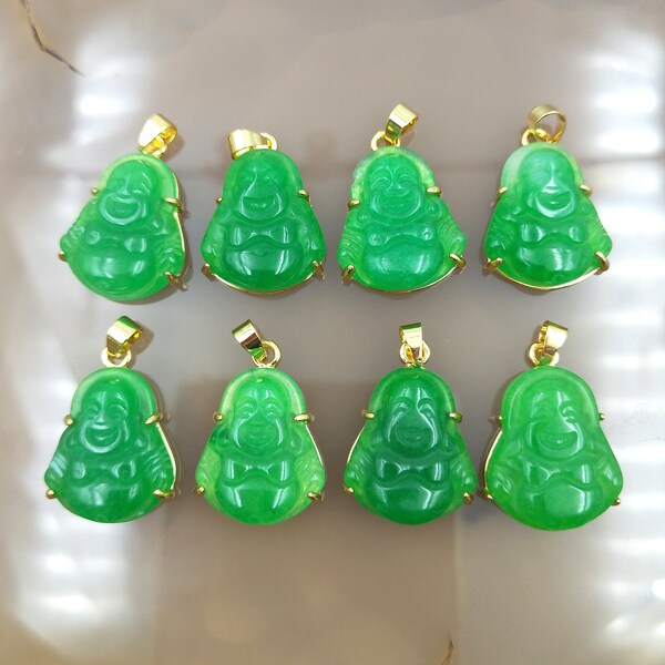 Mini pendentif bouddha en jade vert, bouddha vert, bouddha de jade, pendentif bouddhiste guanyin, amulette de style chinois, pendentif Maitreya Y300