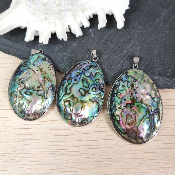 Mosaic Paua Shell Pendant, Large Abalone Shell Pendant, Sea Shell Charm Necklace Making, Beach Ocean Jewelry Z430