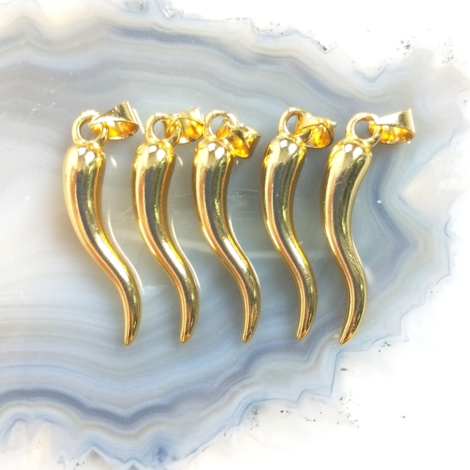 5pcs Tiny Italian Horn Charm Gold Pepper Pendant Etsy
