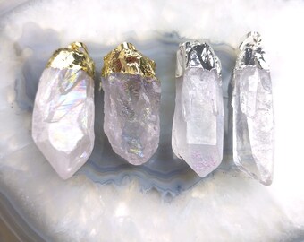 Clear Quartz Crystal Pendant Gemstone Pendant, Healing Crystals Metaphysical Quartz Crystal Bar Pendant Charm Pagan Gothic Jewelry T953