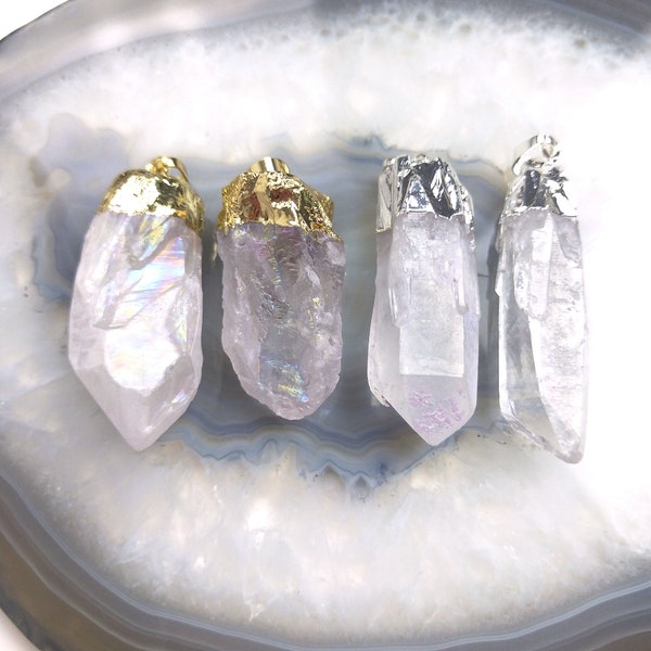 Clear Quartz Crystal Pendant Gemstone Pendant, Healing Crystals Metaphysical Quartz Crystal Bar Pendant Charm Pagan Gothic Jewelry T953