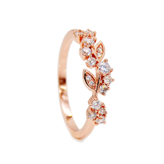 Flower Leaf Micro Pave Cubic Zirconia Stone Rose Gold Color ~ Ring size 7 8 9