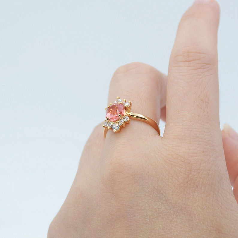 Top Quality Rose Gold Color pink CZ Cubic Zirconia Ring Bague Fashion Cubic Zirconia Anniversary Jewelry For Women T133