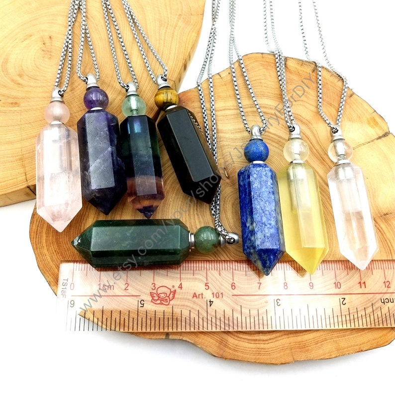 Genuine Gemstone Pendant Necklace Hexagon Prism Perfume Etsy