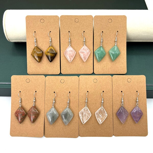 Real Gemstone Geometry Earring, Healing Crystal Earring, Minimalist Stone Earring, Crystal Jewelry Gift for Women Z029