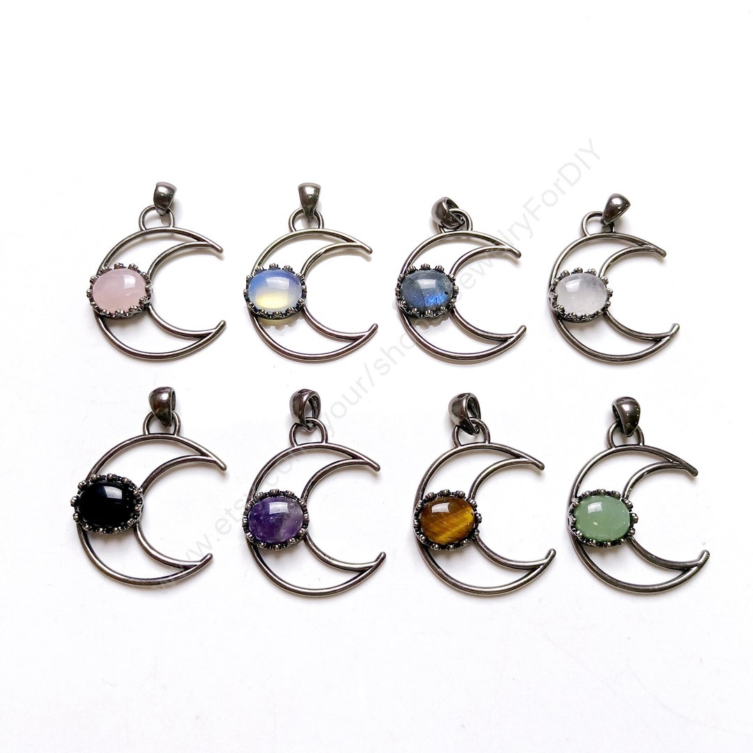 Natural Gemstone Moon Pendant Crystal New Moon Pendant for Etsy
