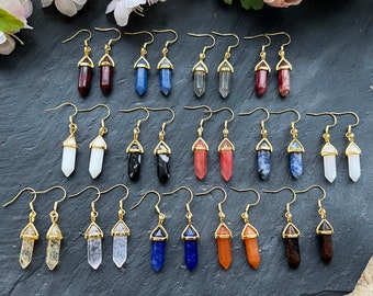 Wholesale Bulk Point Earring, Crystal Pointed Earring, Nature Gemstone Healing Crystal, Crystal Pencil Point Jewelry, Stone Earring Y522