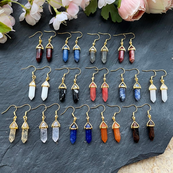 Wholesale Bulk Point Earring, Crystal Pointed Earring, Nature Gemstone Healing Crystal, Crystal Pencil Point Jewelry, Stone Earring Y522