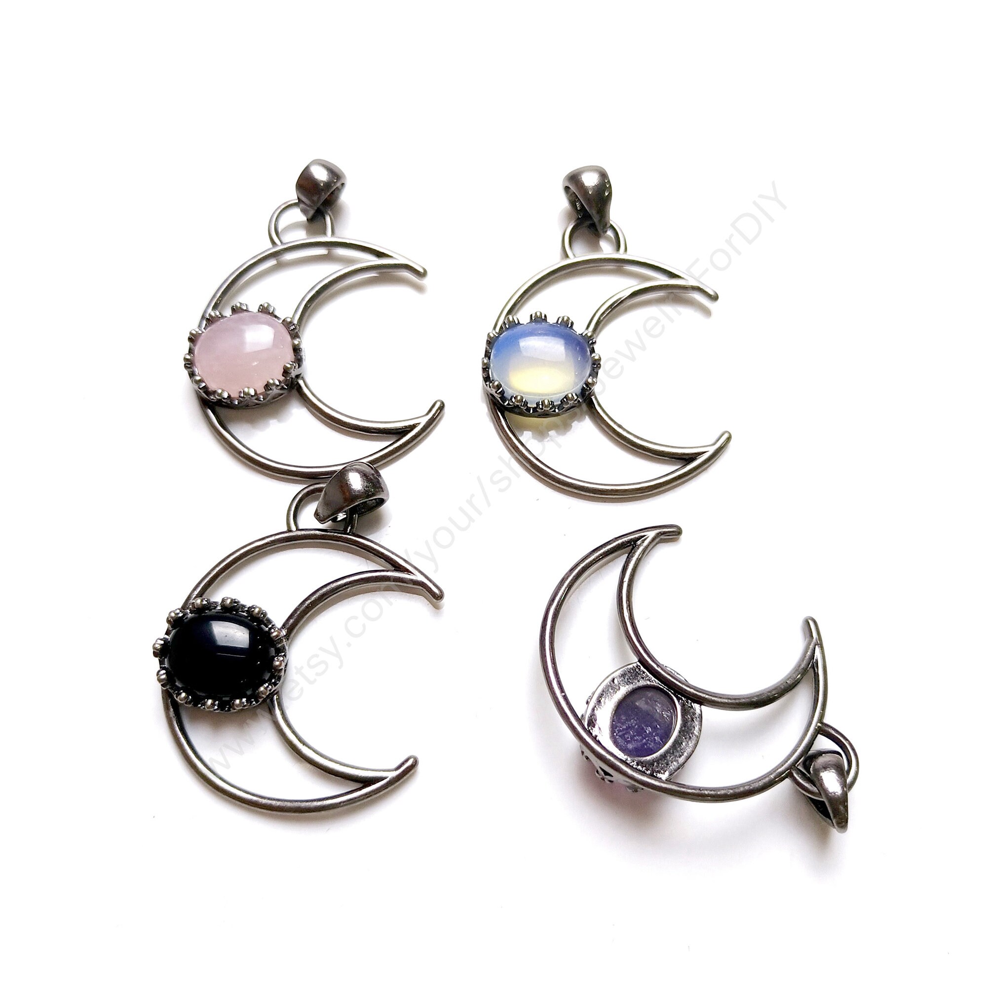 Natural Gemstone Moon Pendant Crystal New Moon Pendant for Etsy