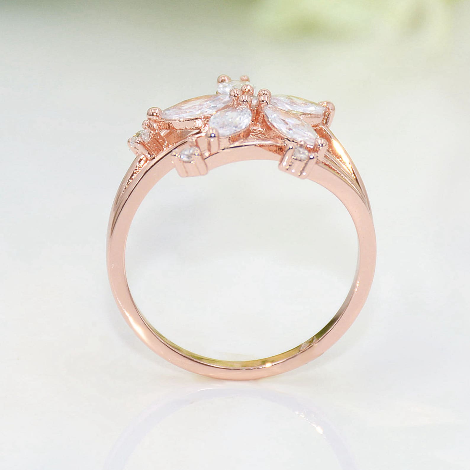 Delicate Attractive rose gold Tone Plated Flower Ring Clear Etsy