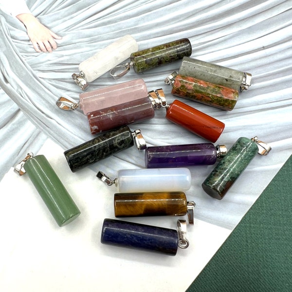 Mini Crystal Column Pendant, Gemstone Cylinder Pendant Charm, DIY Necklace Earring, Healing Crystal Supplies Z026