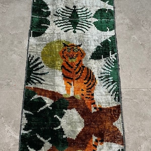 Tiger Silk Ikat Velvet Fabric, Animal and Floral Motif Velvet Fabric, Handmade Organic Upholstery Uzbek Silk Fabric by the Yard