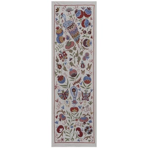 Rustic Style Embroidered Peacock Cotton Runner - Floral and Bunny Motif for Table Decoration 1&#39;6&#39;&#39; x 4&#39;7&#39;&#39;